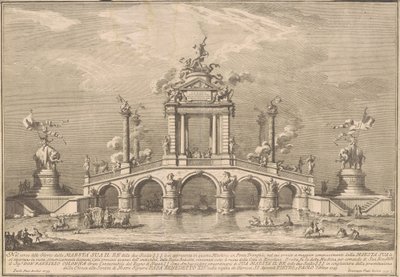 La Prima Macchina per la Chinea del 1755: Un ponte trionfale con antichità di Ercolano da after Paolo Posi Giuseppe Vasi