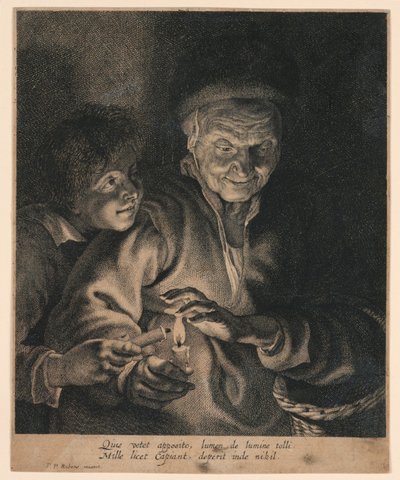 Vecchia donna e un ragazzo con candele da after Peter Paul Rubens