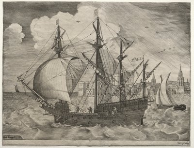 Navi a Vela: Quattro Alberi Armati che Salpano da after Pieter Bruegel