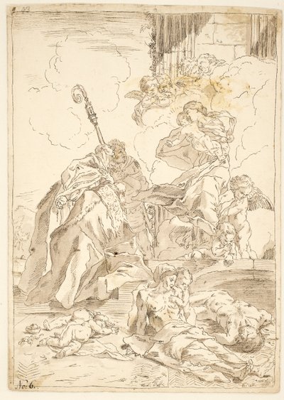 La Madonna e il Bambino appaiono a due santi maschi durante un