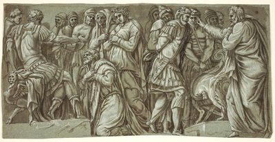 La famiglia di Dario davanti ad Alessandro e una scena con prigionieri; dalla facciata del Palazzo Milesi da after Polidoro da Caravaggio