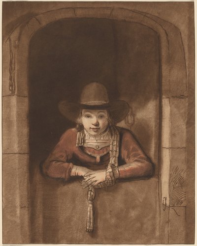 Ragazzo che si Sporge da una Porta Bassa da after Samuel van Hoogstraten Cornelis Ploos