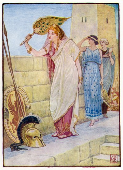 Spesso si fermava sulle mura di Troia da after Walter Crane