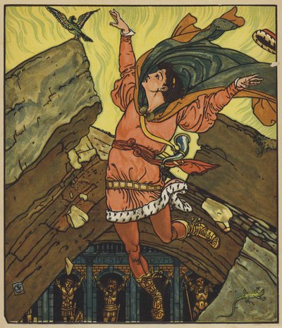 Il principe Cheri e il piccolo uccello verde da after Walter Crane