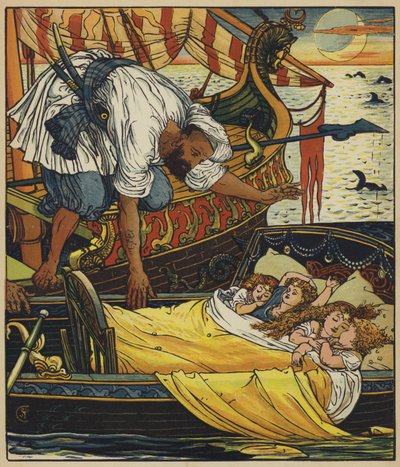Il corsaro salva i bambini da after Walter Crane