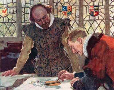Shakespeare al Collegio degli Araldi su Pauls Wharf Hill per discutere lo stemma di suo padre da after William Hatherell