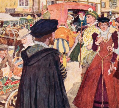 Shakespeare osserva le mode sciocche e le buffonate dei damerini su Ludgate Hill, Londra da after William Hatherell