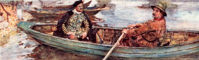 Shakespeare con un barcaiolo che viene remato lungo il Tamigi, Londra da after William Hatherell