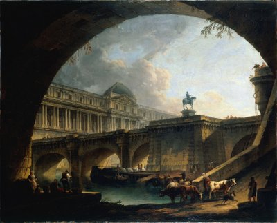 Francese: Capriccio architettonico: un palazzo ispirato al Louvre e al Pont-Neuf s