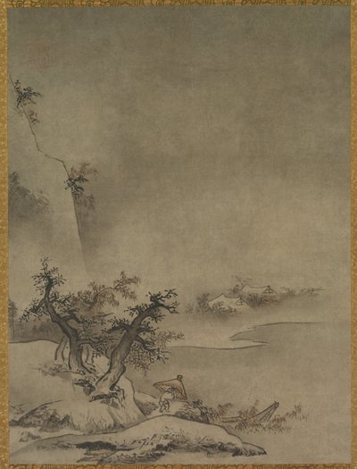 Servitore cinese che cammina sotto la pioggia da attributed to Gakuō Zōkyū