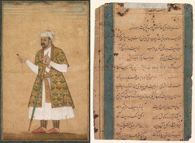 Un cortigiano, possibilmente Khan Alam, che tiene uno spinello e una spada Deccan da attributed to Govardhan