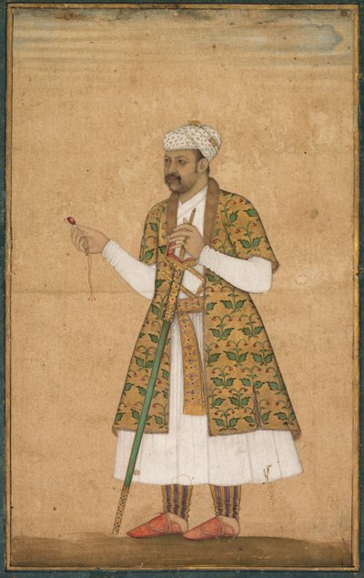 Un cortigiano, possibilmente Khan Alam, che tiene uno spinello e una spada del Deccan da attributed to Govardhan