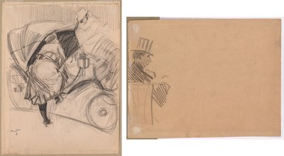 Donna che entra in un fiacre (recto); Profilo destro di uomo con cappello alto (verso) da attributed to Jean Louis Forain