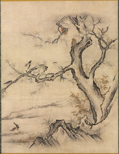 Fiori e Uccelli in un Paesaggio Primaverile da attributed to Kano Motonobu