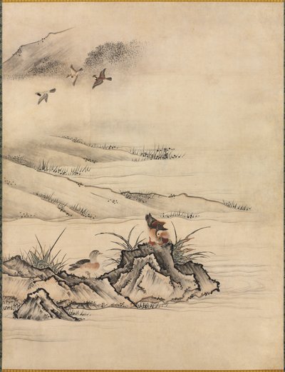 Fiori e Uccelli in un Paesaggio Primaverile da attributed to Kano Motonobu