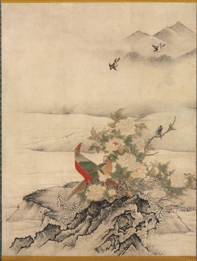 Fiori e Uccelli in un Paesaggio Primaverile da attributed to Kano Motonobu