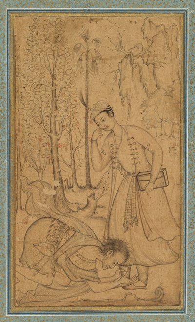 Un uomo santo che si prostra davanti a un principe erudito da attributed to Manohar