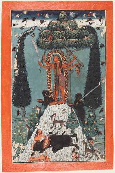 La dea Kali in piedi su una cima di montagna da attributed to Master of the court of Mandi