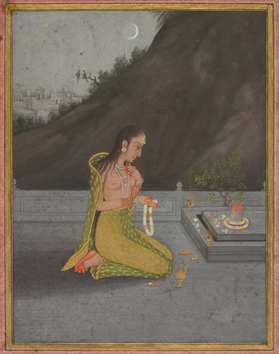 Scena notturna di Shiva puja (recto) da attributed to Muhammad Rizavi Hindi