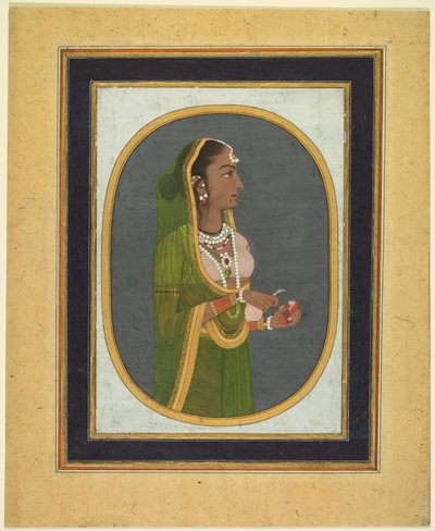 Dama di corte che versa vino (recto) da attributed to Muhammad Rizavi Hindi