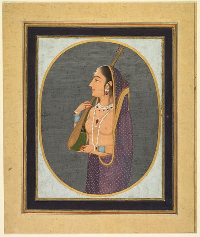 Dama di corte che canta e suona la vina da attributed to Muhammad Rizavi Hindi