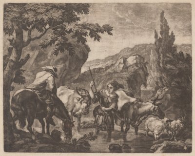 Bovini che attraversano un ruscello da attributed to Robert Robinson,after Nicolaes Pietersz Berchem
