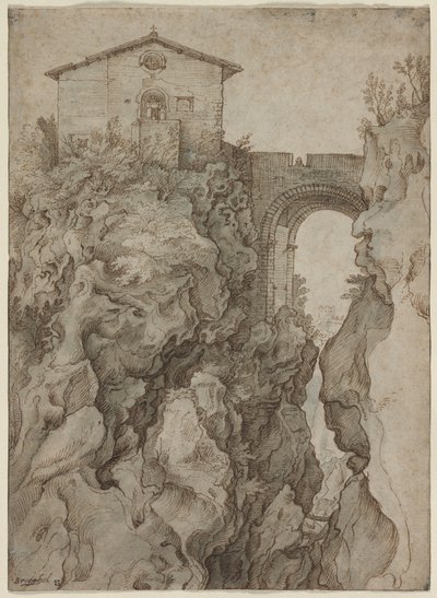 Ponte San Rocco a Tivoli da attributed to Willem van Niewlandt