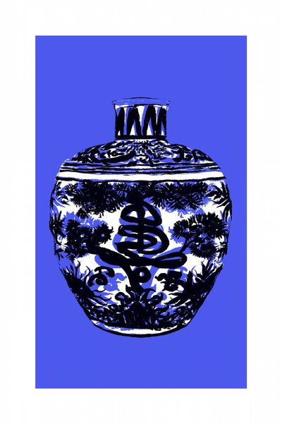 Vaso in porcellana blu cinese da cartissi