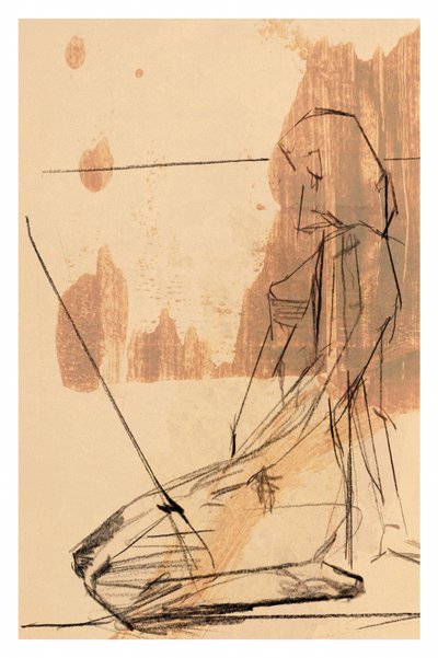 Figura astratta contemplativa da cartissi