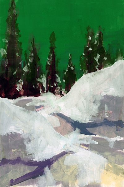 Sentiero innevato, cielo verde da cartissi