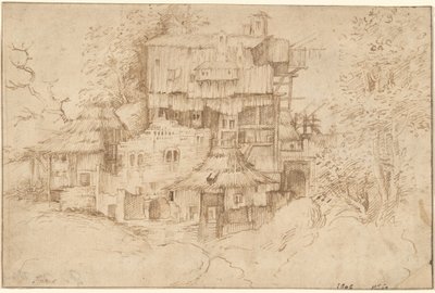 Un complesso di case rustiche costruite su rovine da circle of Giorgione
