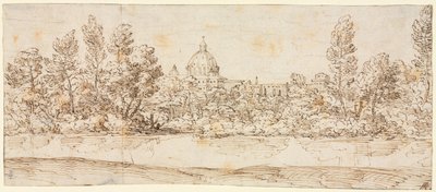 Paesaggio Fluviale con Vista della Basilica di San Pietro da circle of Giovanni Francesco Grimaldi