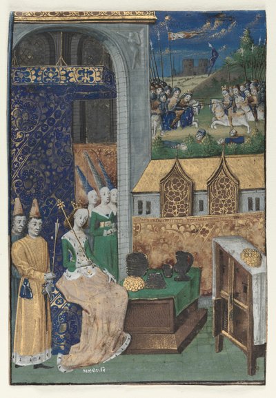 Miniatura singola tratta da "Des Cleres et nobles femmes" di Boccaccio: Regina Medusa e la sua corte da circle of Maître François