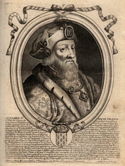 Ritratto di Clotario I (497 - 561), re di Neustria e re dei Franchi - incisione da 