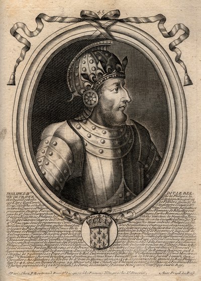 Ritratto di Filippo IV il Bello (1268 - 1314), re di Francia - Filippo IV il Bello (1268-1314) re di Francia - Incisione da 