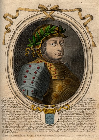 Ritratto di Carlo III il Grosso (839-888), Re dei Franchi - incisione da 