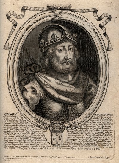 Dinastia dei Capetingi: Ritratto di Enrico I (1009-1060), Re dei Franchi dal 1031 al 1060 - Enrico I (1009-1060) Re di Francia - incisione da 