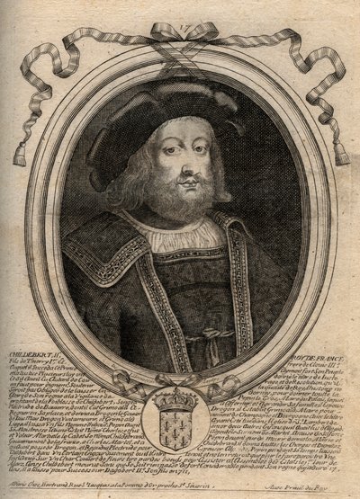 Ritratto di Childeberto II (c. 570 - 596), Re di Austrasia - Childeberto II 570 a 595 re merovingio di Austrasia - incisione da 