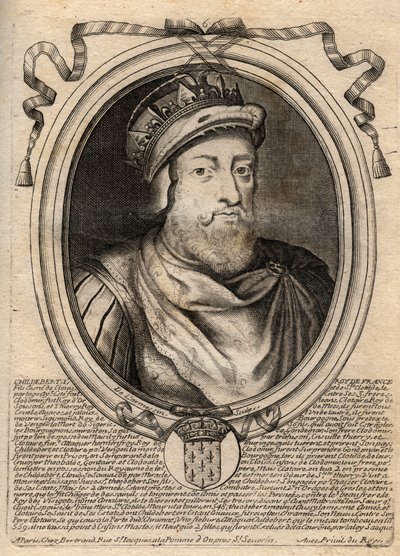 Ritratto di Childeberto I, Re dei Franchi - Re Childeberto I (497-558) - incisione da 
