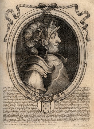 Ritratto di Childerico II, Re dei Franchi dal 670 al 673 - incisione da 