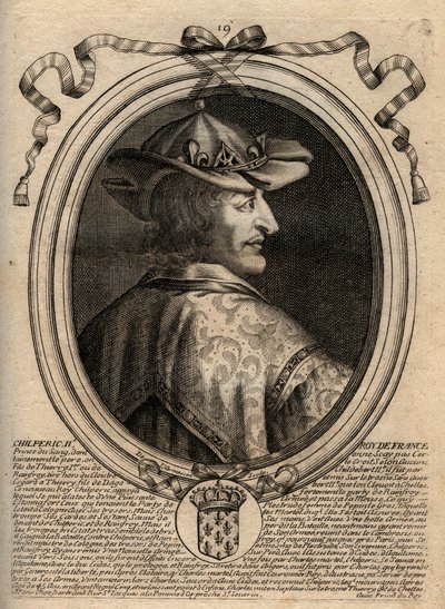 Ritratto di Chilperic II (c. 670 - 721), re di Neustria - incisione da 