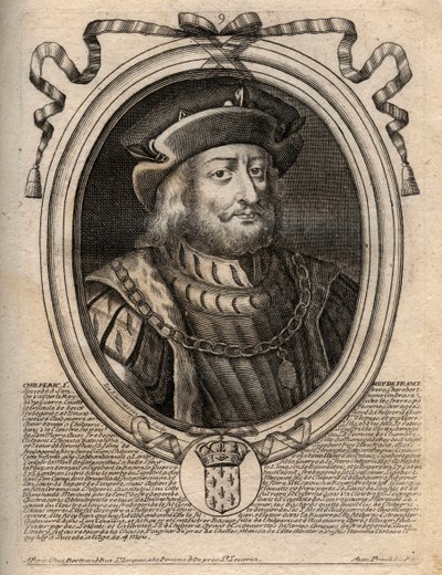 Ritratto di Chilperico I (539 - 584), Re di Neustria - Chilperico I, Re Merovingio di Francia - incisione da 