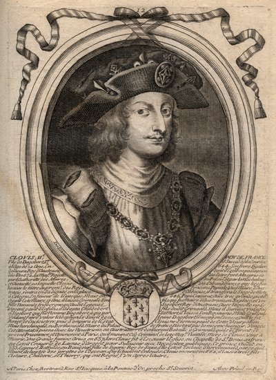 Ritratto di Clodoveo II, Re dei Franchi (c.634-657) - incisione da 