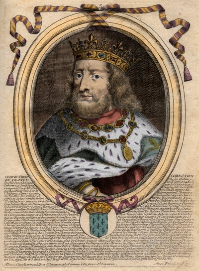 Ritratto di Clodoveo I (ca. 466-511), Re dei Franchi - Incisione da 