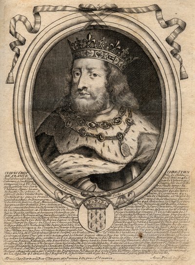 Ritratto di Clodoveo I (ca. 466-511), Re dei Franchi - Ritratto di Clodoveo I (466-511), Re dei Franchi - incisione da 