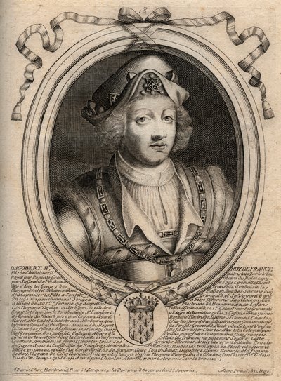 Ritratto di Dagobert II, re dei Franchi dal 711 al 716 - incisione da 