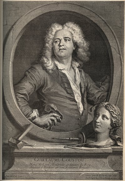 Ritratto di Guillaume Coustou (1677-1746) scultore francese - incisione di Larmessin dopo J.de Lien da de Larmessin
