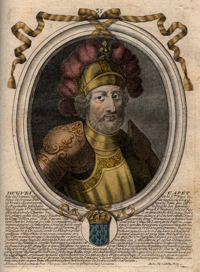 Ritratto di Ugo I Capeto (ca. 941 - 996), Duca di Francia poi Re di Francia - Ritratto di Ugo I Capeto (c941-996), Re di Francia - incisione da 