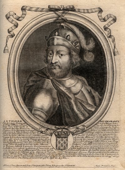 Ritratto di Lotario (941 - 986), Re dei Franchi - incisione da 