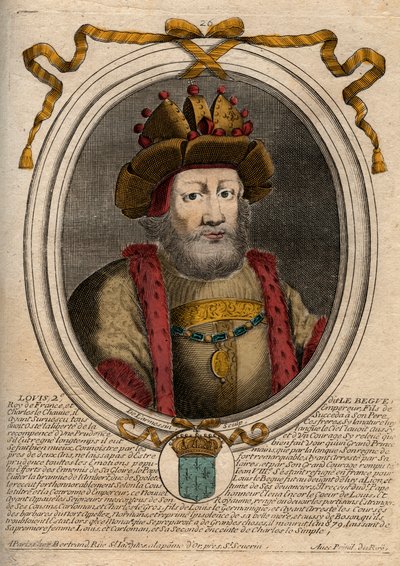 Ritratto di Luigi II il Balbuziente (846-879), Re dei Franchi - Incisione da 